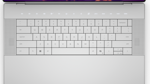 Widok klawiatury i touchpada Dell 16 Premium z g&oacute;ry.