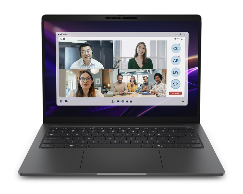 Otwarty, skierowany do przodu widok laptopa Dell Pro Precision serii 5 14S z połączeniem wideo na ekranie