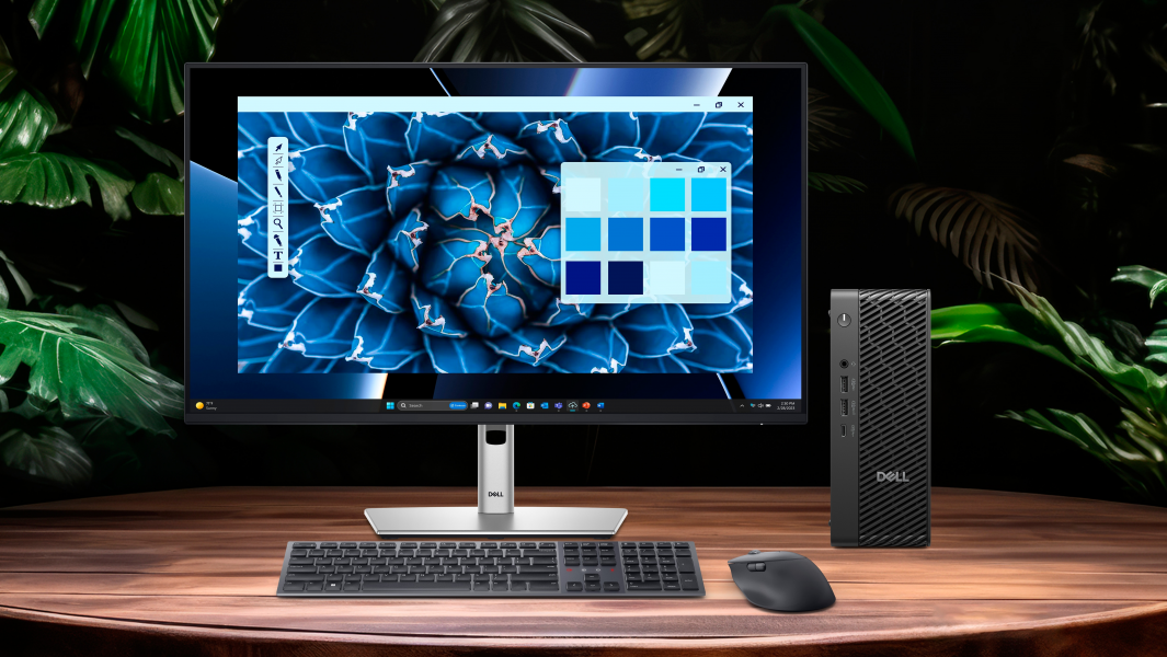 Monitor i urządzenia peryferyjne firmy Dell na biurku.