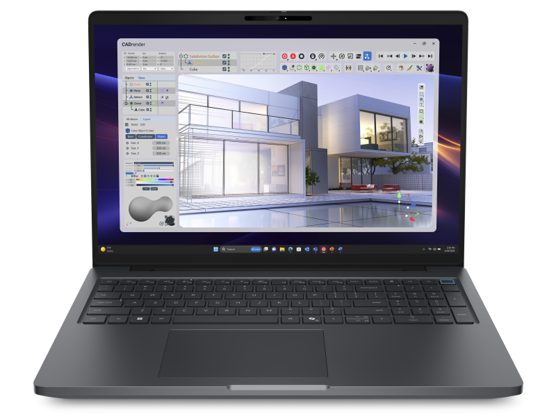 Otwarty notebook Dell Pro Precision&nbsp;16 z&nbsp;serii&nbsp;5 narzędziami do projektowania architektonicznego na ekranie.