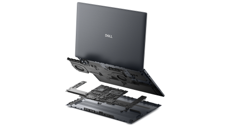 Widok rozwinięty notebooka Dell Pro Precision&nbsp;14 z&nbsp;serii&nbsp;7.