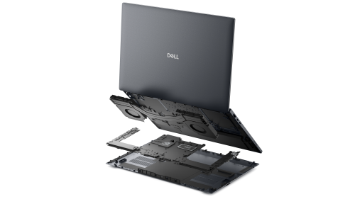 Widok rozwinięty notebooka Dell Pro Precision&nbsp;16 z&nbsp;serii&nbsp;7.