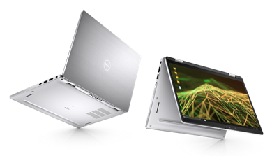 Zdjęcie dwóch notebooków Dell Latitude 13 7330 2 w 1 — jednego w trybie notebooka, a drugiego w trybie tabletu.