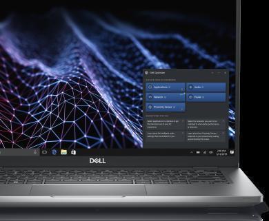 Zdjęcie notebooka Dell Latitude 5430 z narzędziem Dell Optimizer widocznym po prawej stronie ekranu.