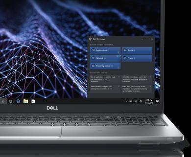 Zdjęcie notebooka Dell Latitude 15 5530 z narzędziem Dell Optimizer widocznym po prawej stronie ekranu.