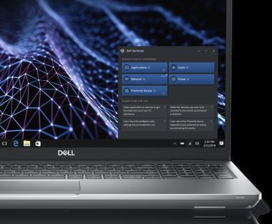 Zdjęcie notebooka Dell Latitude 15 5531 z narzędziem Dell Optimizer widocznym po prawej stronie ekranu.
